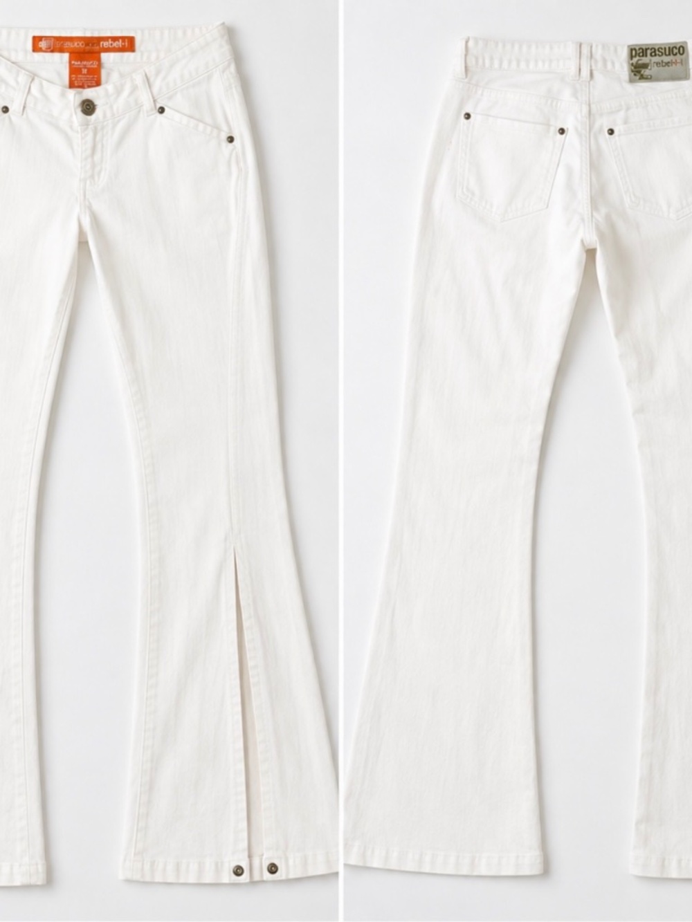Parasuco Rebel-i White Flare Jeans Size 28 Y2K Low Rise Stretch Denim